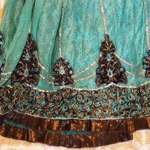 Egyptian Inspired Blue Lehenga Sari with Silver Sequin Blouse